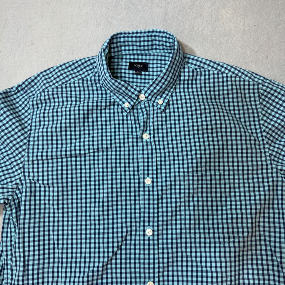 J Crew Gingham Button Down Shirt Teal Navy Long Sleeve Cotton Men Size L,Fashion